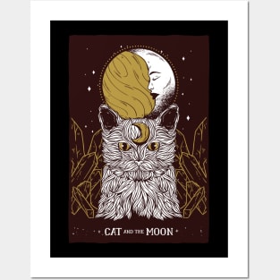 Tarot Card Moon Sun And Cat Crescent Occult Spiritual Gothic Witch Posters and Art